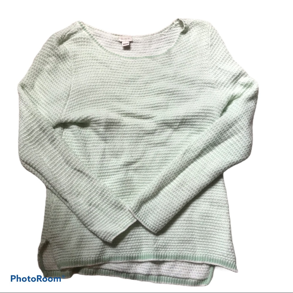 J. Crew Mint and White Scoop Neck Sweater- M
